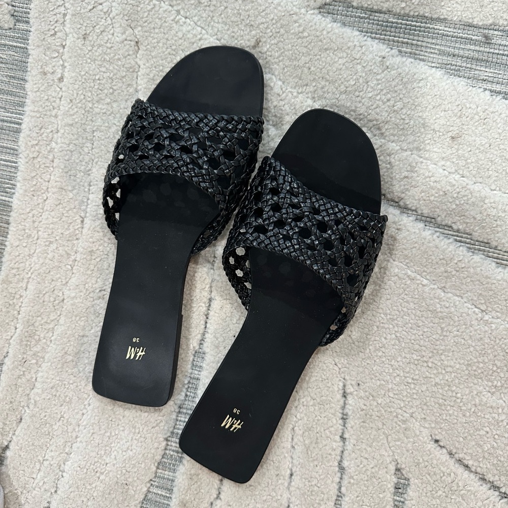 Women's Black Woven Slide Sandals H&M